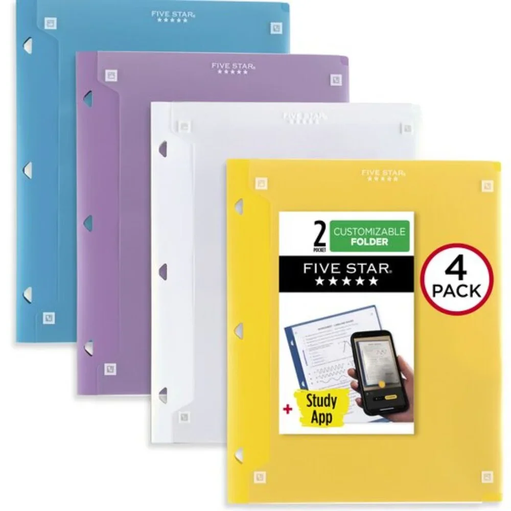 Mead Five Star Clearview 2-Pocket Plastic Folder Asst Colors School Office Home